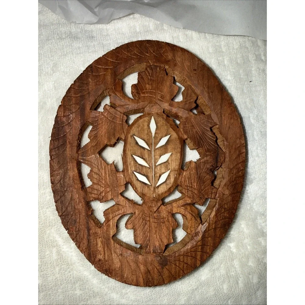 Vintage Wood Hand Carved Trivets Made In India 6